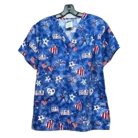 UA Scrubs Women's V-Neck 3-Pocket Geometric Print Scrub Top Multicolor S… - Picture 1 of 2